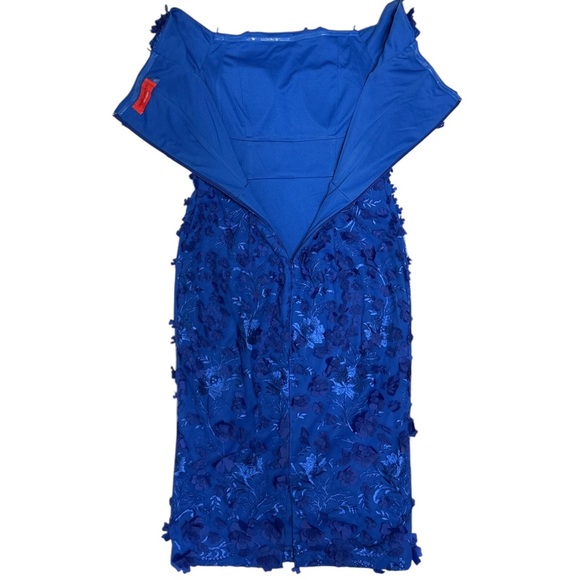CARMEN MARC VALVO Infusion Dress Sz 6 Blue Floral Embroidery 3D Flower Appliqués - Picture 8 of 11